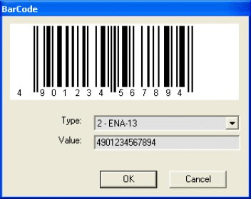Диалог BarCode в Power Card Maker 5.20 с предпросмотром штрихкода, типом и значением