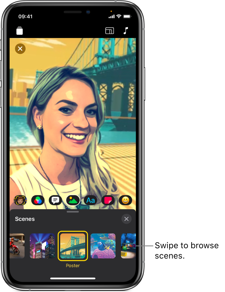 Выбор Selfie Scene в Apple Clips