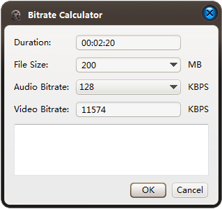 Bitrate Calculator в ImTOO HD Video Converter