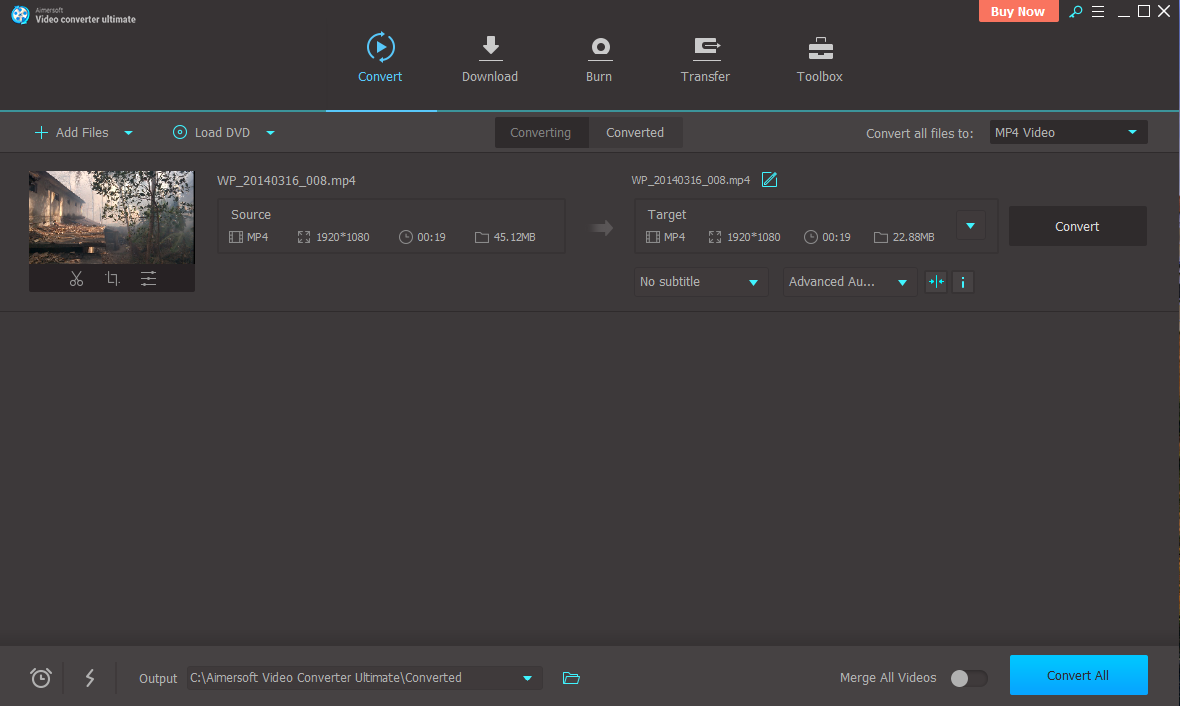 Очередь конвертации Aimersoft Video Converter Ultimate 11.x с исходными и целевыми параметрами