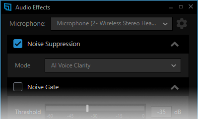 Настройки шумоподавления XSplit Broadcaster с AI Voice Clarity и NVIDIA Noise Removal