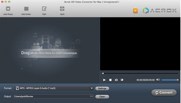 Главное окно Acrok HD Video Converter for Mac