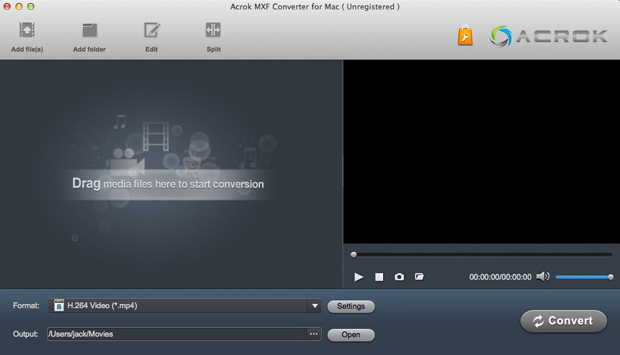 Главное окно Acrok MXF Converter for Mac