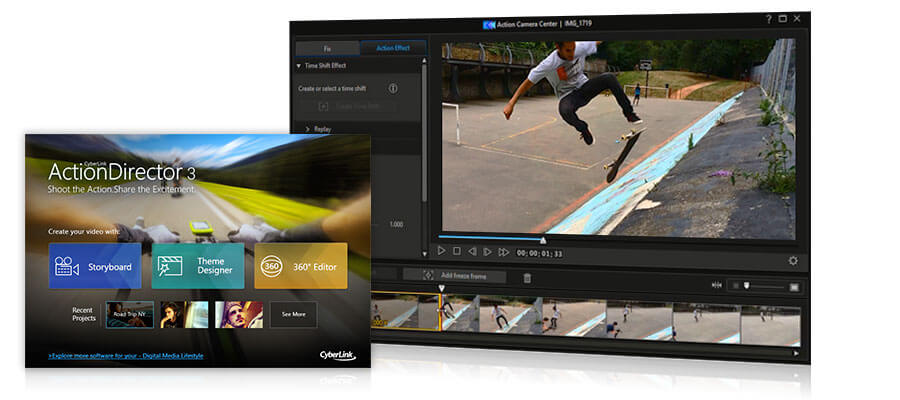 Стартовое окно CyberLink ActionDirector 3 и Action Camera Center