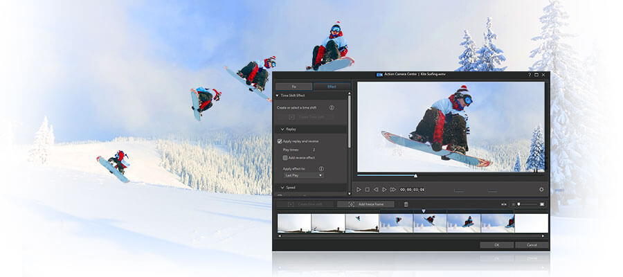 Action Camera Center в CyberLink ActionDirector 3 с настройкой изменения скорости