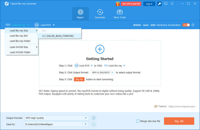 Меню загрузки Blu-ray в Tipard Blu-ray Converter