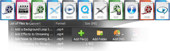 Панель добавления файлов, папки и DVD в Prism Video Converter