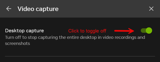 Переключатель Desktop capture в настройках Video capture NVIDIA Overlay
