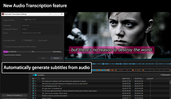 Audio Transcription в TMPGEnc Video Mastering Works 8 для автоматического создания субтитров