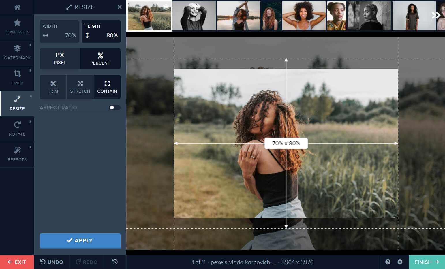 Инструмент Resize в Watermark.ws при пакетном изменении размера