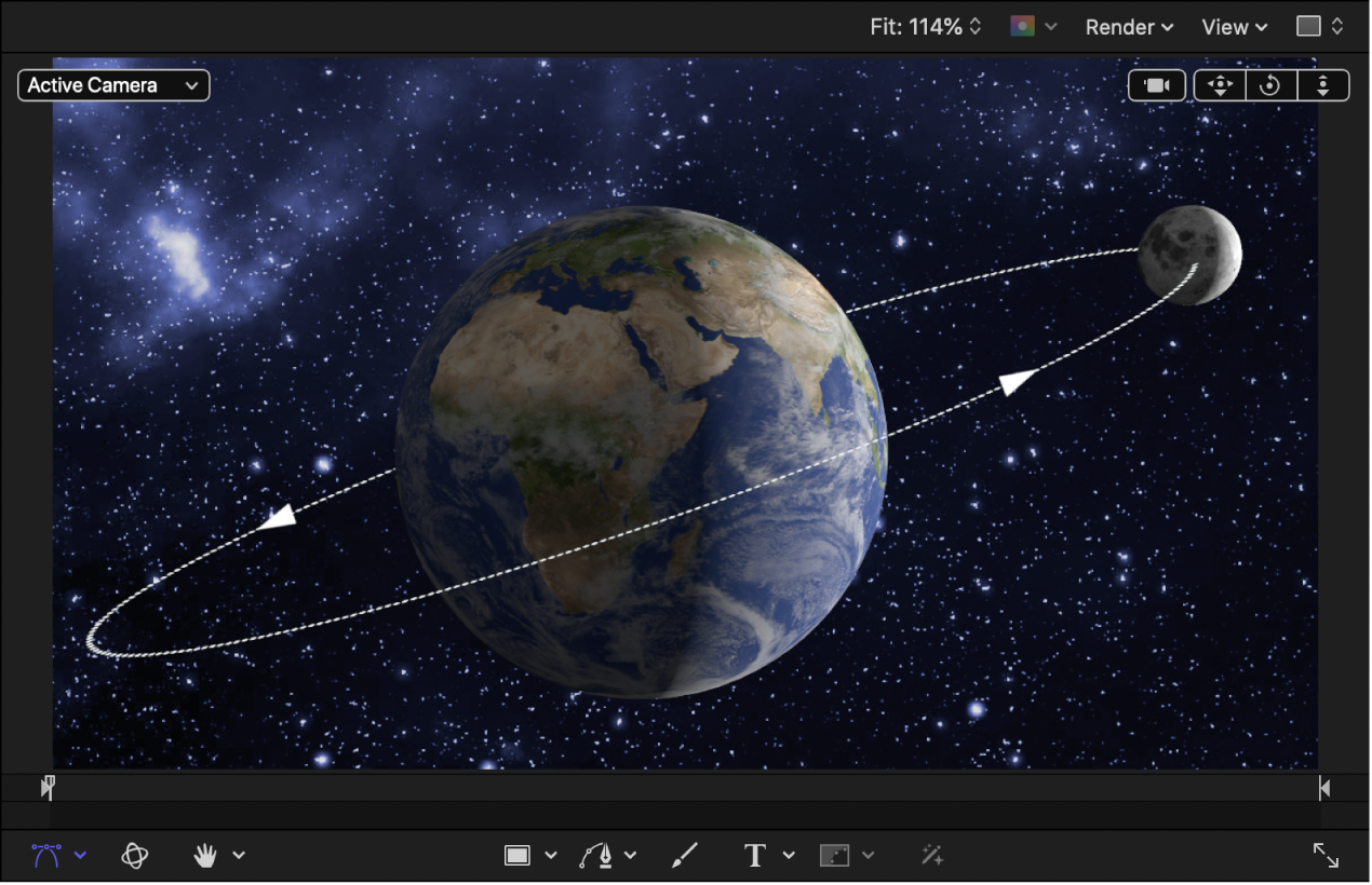 3D-сцена Apple Motion с Землёй и Луной в Canvas