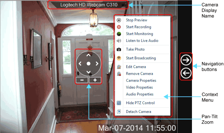 Элементы управления камерой в WebCam Monitor 6.28