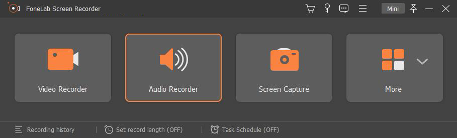Выбор режима Audio Recorder в главном окне FoneLab Screen Recorder