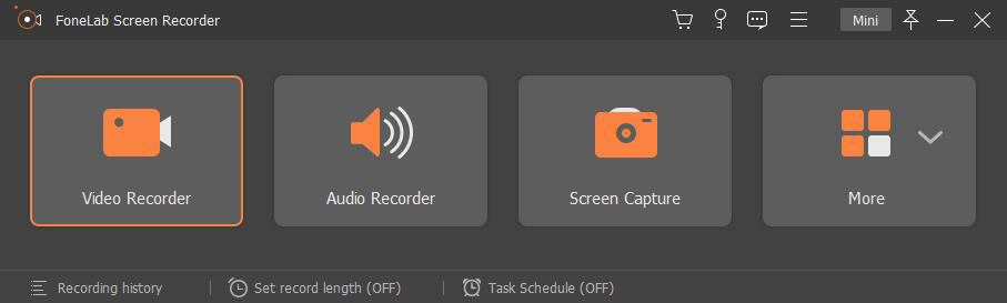 Главное окно FoneLab Screen Recorder с режимами Video Recorder, Audio Recorder и Screen Capture