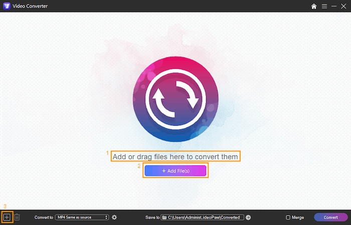 Окно Video Converter в Cisdem VideoPaw до добавления файлов