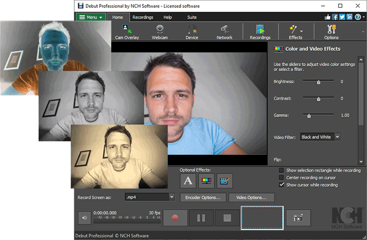Панель цветовых и видеоэффектов Debut Video Capture