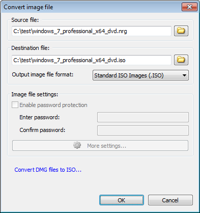 Диалог PowerISO для конвертации NRG в стандартный ISO