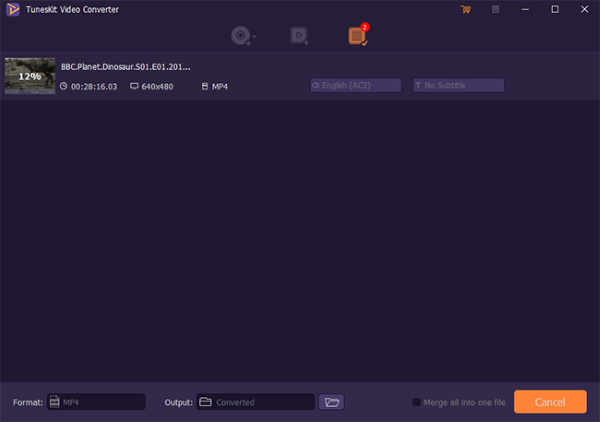 Процесс конвертации файла в TunesKit Video Converter
