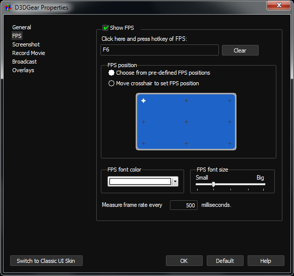 Настройки FPS Overlay в D3DGear