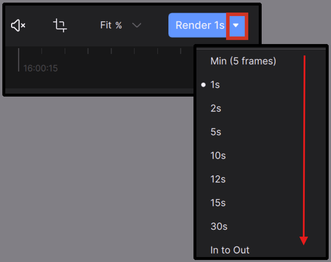 Меню Render Preview в Topaz Video AI для выбора длины тестового фрагмента