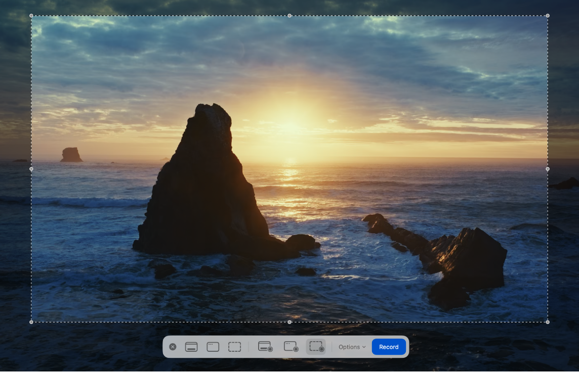 Инструменты записи экрана macOS, открываемые из QuickTime Player