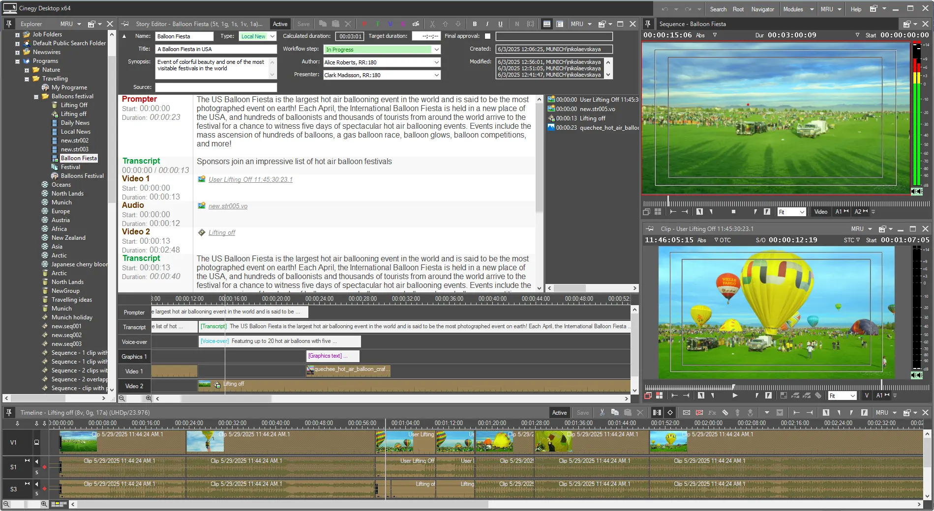 Рабочая область Cinegy Desktop с Timeline и Story Editor