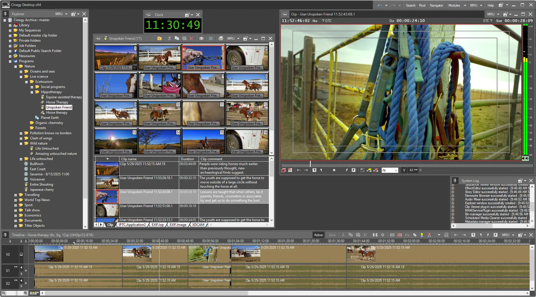 Cinegy Desktop с Sequence Viewer и монтажной Timeline