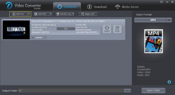 Главное окно Dimo Video Converter Ultimate в режиме Converter