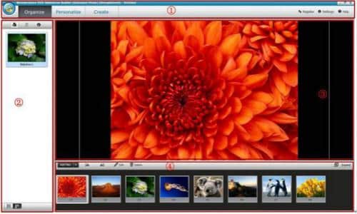 Основное окно Wondershare DVD Slideshow Builder Deluxe с библиотекой, окном просмотра и временной шкалой