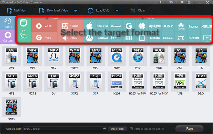 Категории выходных профилей WonderFox DVD Video Converter