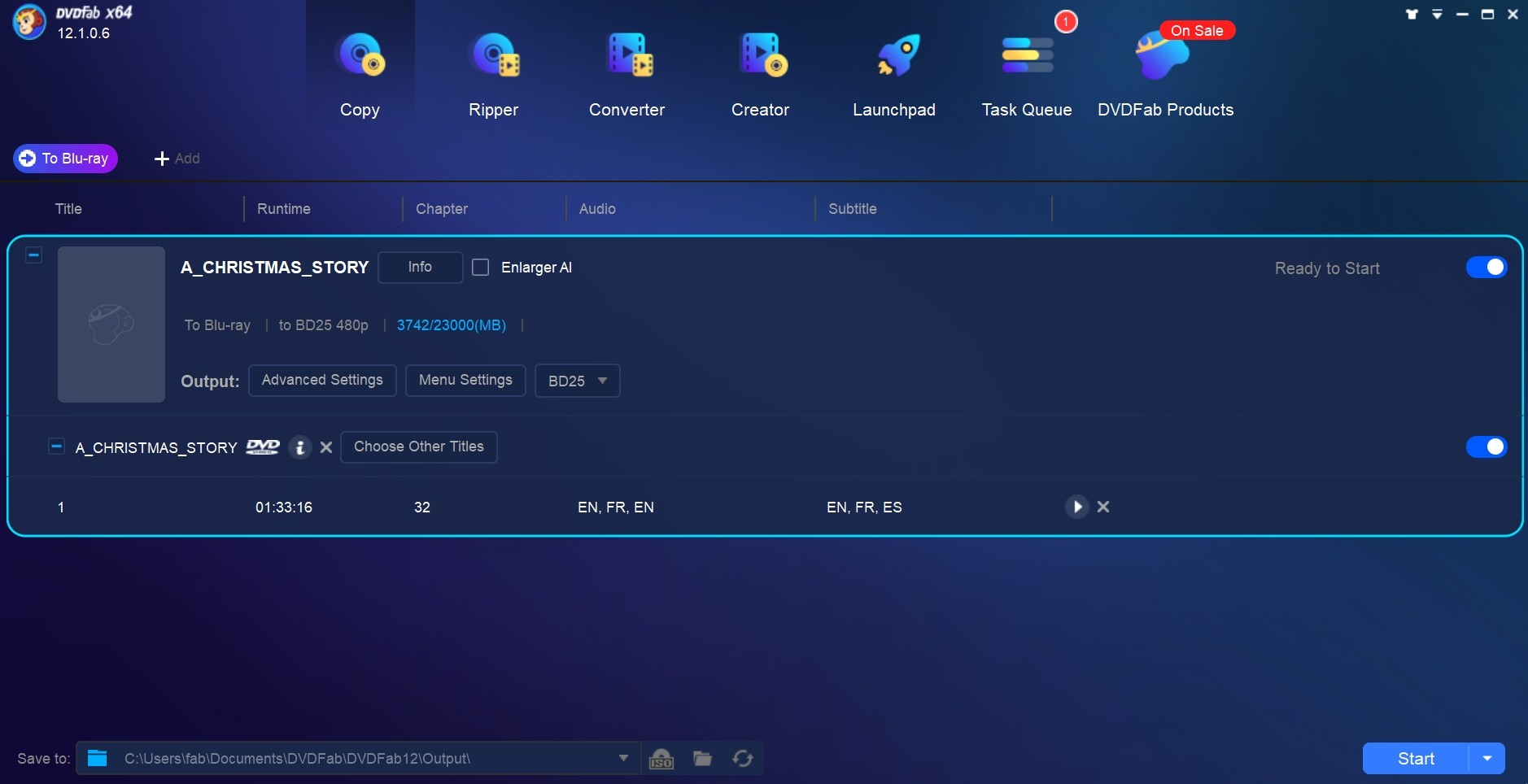 Панель настроек Converter в DVDFab 12 перед преобразованием видео