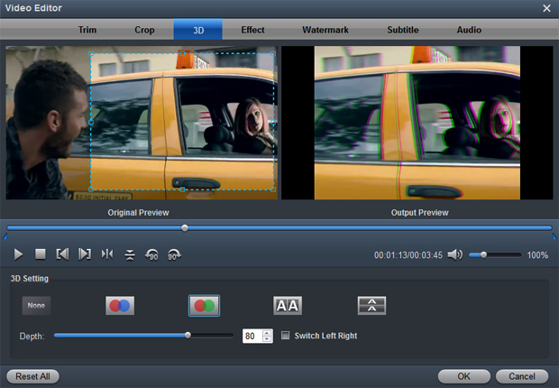 Встроенный Video Editor Acrok Video Converter Ultimate с вкладками Trim, Crop, 3D, Effect, Watermark, Subtitle и Audio