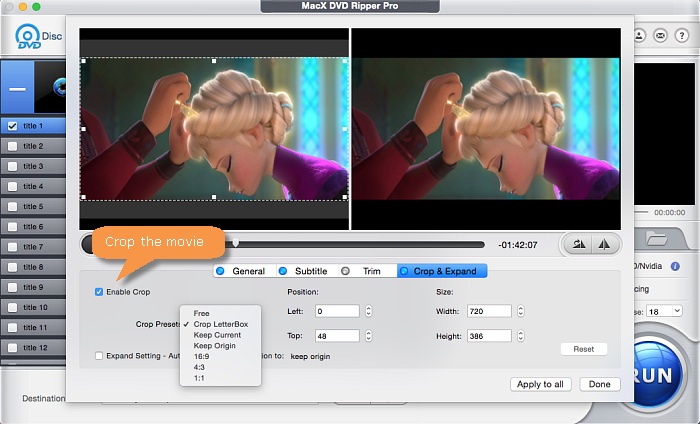 Кадрирование DVD-видео в MacX DVD Ripper Pro