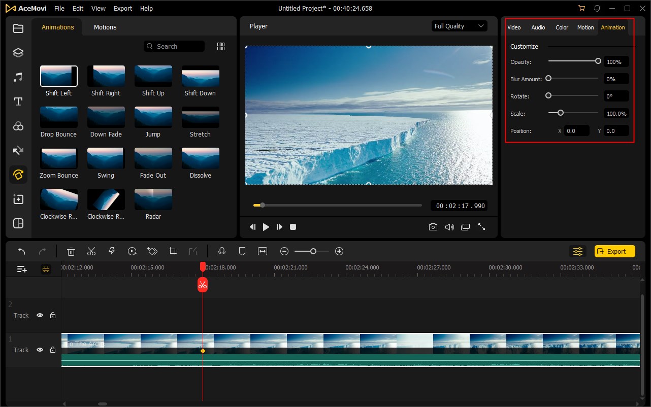 Панель Animation и keyframes в TunesKit AceMovi
