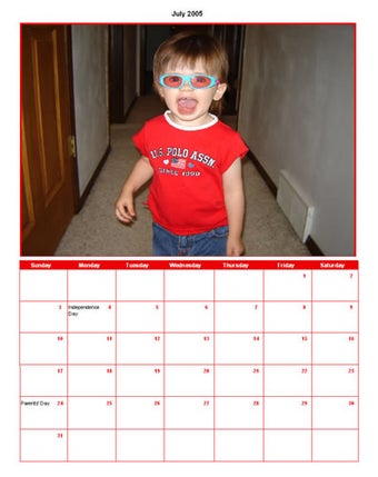 Пример готовой страницы фотокалендаря, созданной в EZ Photo Calendar Creator Plus