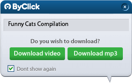 Всплывающее окно Auto Detect ByClick Downloader с кнопками Download video и Download mp3