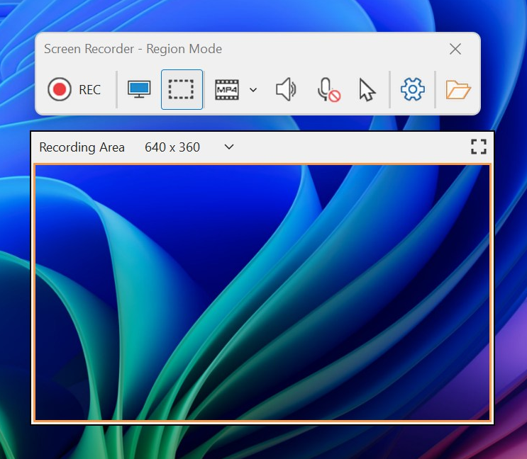 Окно PicPick Screen Recorder в режиме записи выбранной области