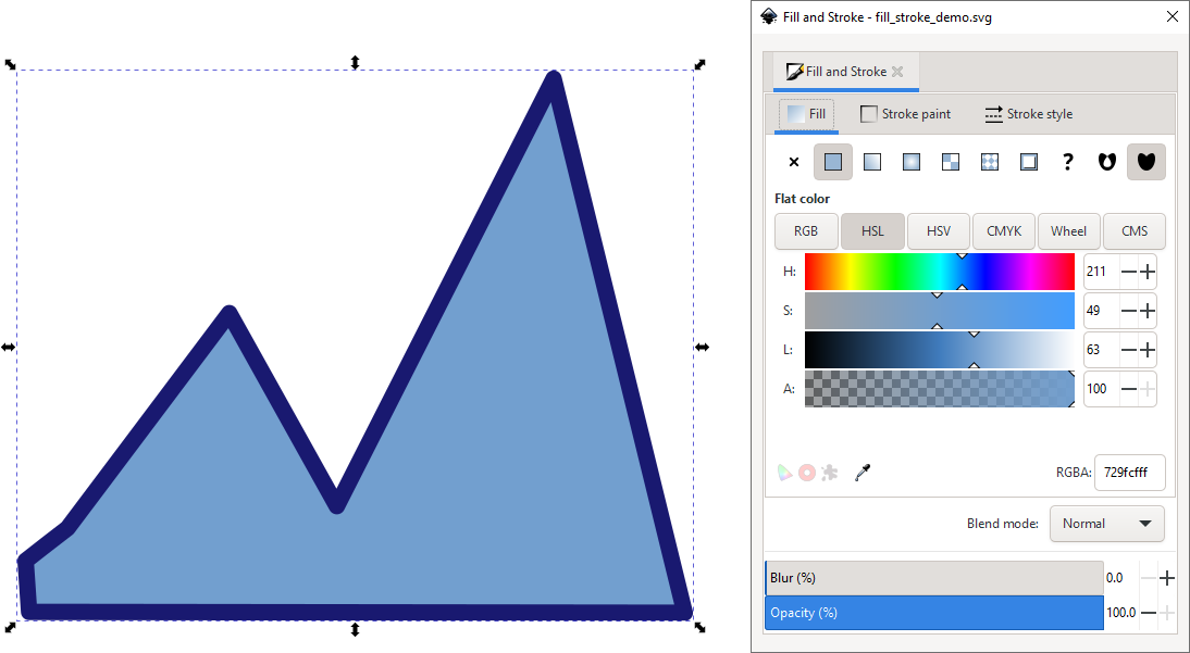 Диалог Fill and Stroke в Inkscape с настройками заливки объекта