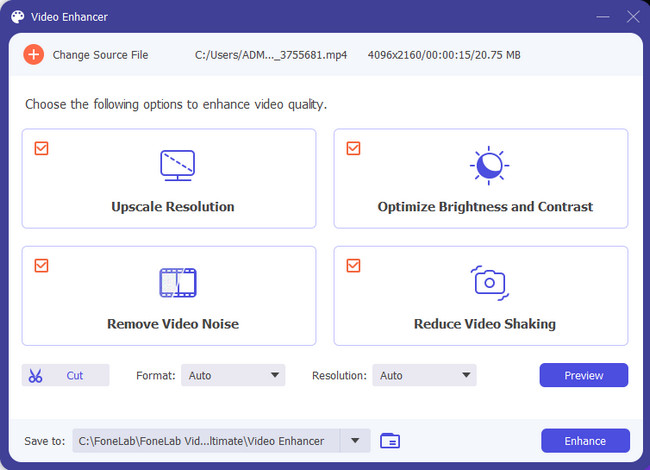 Video Enhancer FoneLab Video Converter Ultimate с Upscale Resolution, Optimize Brightness and Contrast, Remove Video Noise и Reduce Video Shaking