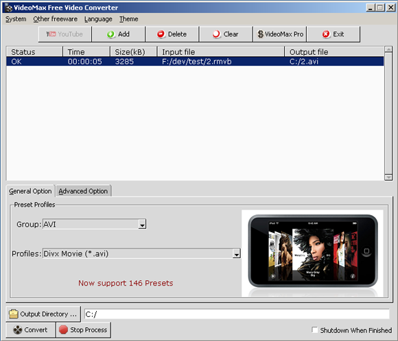 Окно FreeStar Free Video Converter на Windows с очередью, профилями и кнопкой Convert
