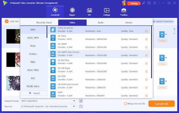 Выбор выходного формата и профиля в 4Videosoft Video Converter Ultimate