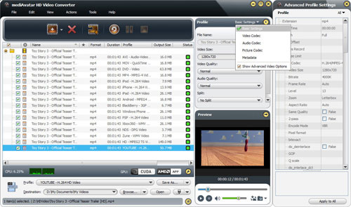 Advanced Profile Settings в mediAvatar HD Video Converter