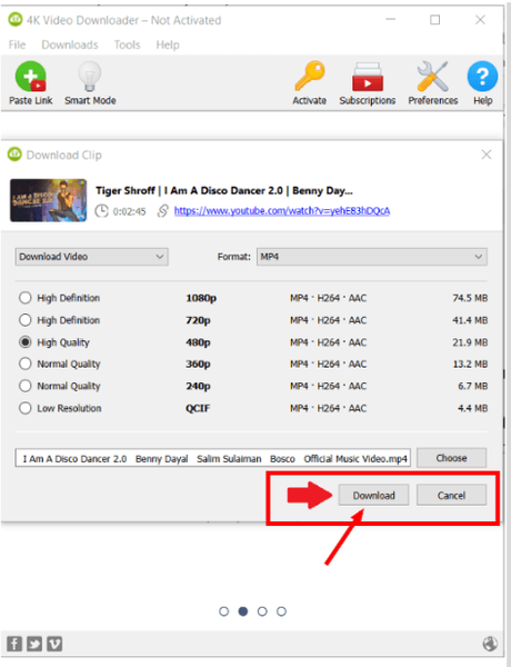 Диалог Download Clip в классическом 4K Video Downloader
