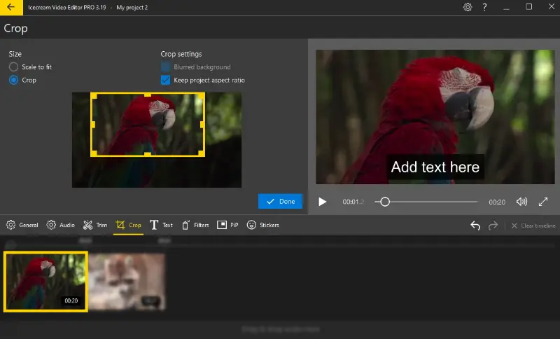 Инструмент Crop в Icecream Video Editor