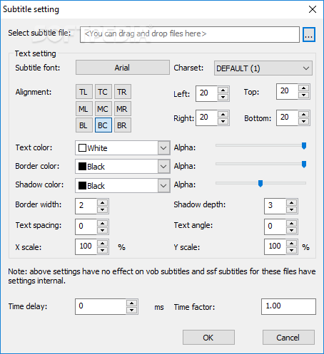 Настройки внешних субтитров в Icepine Free DVD to AVI Converter