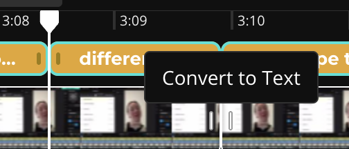 Контекстное меню Kapwing с командой Convert to Text над дорожкой субтитров