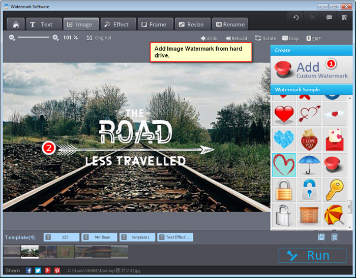 Интерфейс Watermark Software с вкладкой Image и библиотекой графических водяных знаков