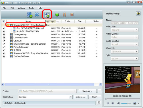 Дополнительный выходной профиль для одного исходного видео в 4Media Video Converter Standard