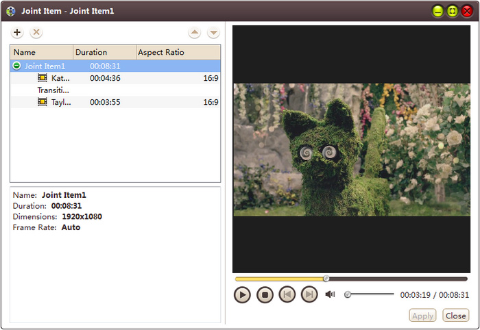 Окно Joint Item для объединения роликов и переходов в 4Media Video Converter Ultimate