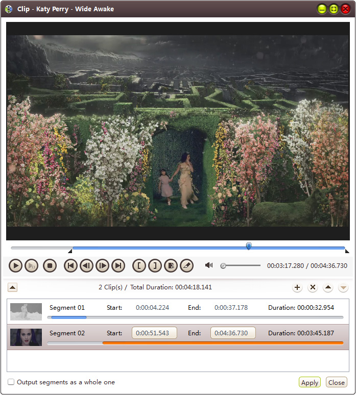Окно Clip с двумя сегментами в 4Media Video Converter Ultimate
